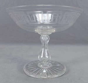 Boston & Sandwich Engraved Greek Key Flint Glass Compote Circa 1860s - Picture 1 of 9