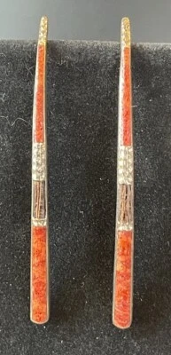 Silpada Sterling Coral Wood Inlay Threader Wire Earrings RETIRED! - Image 1 of 4