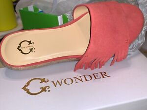 C. WONDER -  CORAL Color Suede W/Fringe Slip On Espadrille Sandal. Size-8 M. NWT