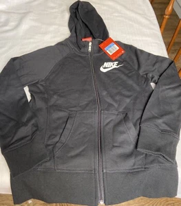 Girls Black Zip Up Nike Hood Sweatshirt Size M NWT - Picture 1 of 4