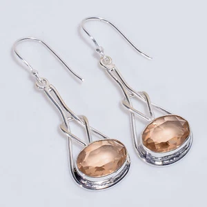 Morganite Gemstone Ethnic Handmade Jewelry 925 Sterling Silver Earrings 2" J428 - Picture 1 of 6