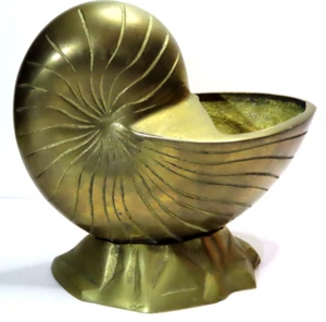 MCM Hollywood Regency Nautilus Sea Shell Heavy Brass Flower Pot Planter 7.5"x4" - Picture 1 of 11