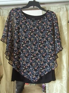 Alyx Tank Soft Top Blouse Black With Semi Sheer Pancho Size S - Picture 1 of 4