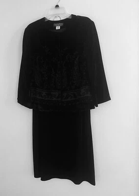 Cynthia Howie Women's Black Velvet 2-Piece Skirt Top Suit Set Size 14 Stretch - Image 1 of 4