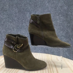 Tahari Boots Womens 7 M Simon Casual Side Zip Wedge Ankle Bootie Green Suede - Picture 1 of 19