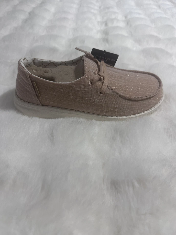 Hey Dude Girls Wendy Low Top Slip on Youth Size 4 Sparkling Rose Gold