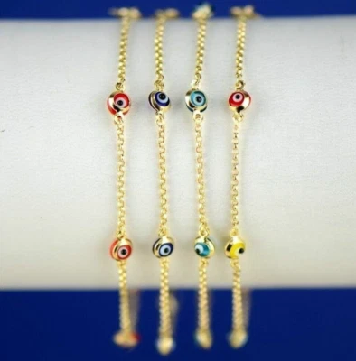 Solid 14k Yellow Gold Protection from Evil Eye Religious Bracelet Spring Ring - Image 1 of 4