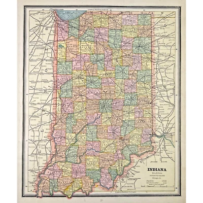 INDIANA 1886 Antique Color Map - Cram's Atlas - Image 1 of 2