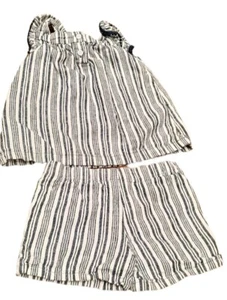 Carter's Striped Sleeveless Ruffles Linen Blend Summer Top Shorts Set 3T VGC - Picture 1 of 3