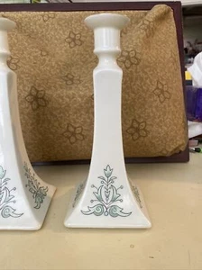 Vintage handbemalter B&Co Frankreich Porzellan Stumpen Kerzenständer ohne Chips - Bild 1 von 7