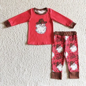 Country Infant Boys Pajama Set Merry Christmas Yall Howdy Santa Pants Outfit - Picture 1 of 4