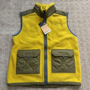 The North Face Royal Arch Fleece Vest Mens Medium Yellow Green Full Zip Hike NWT - Picture 1 of 9