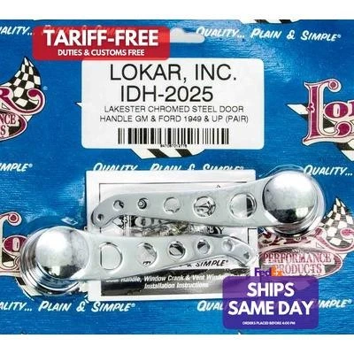 Lokar IDH-2025, 2 Pack Chrome Steel Fits 49-Up Gm/ Ford Door Handles Chrome Pair - Image 1 of 4
