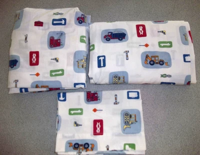 Vtg Construction Heavy Machines Twin Bed Sheet Set Flat Full Standard Pillowcase - Image 1 of 4