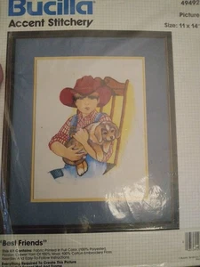 Bucilla Accent Stitchery Kit #49492 BEST FRIENDS Boy In Overalls  Free  Shipping - Picture 1 of 4