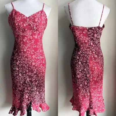 Vintage 90s/Y2K Rave City Red Floral Midi Ruffle Dress Feminine M - Image 1 of 4
