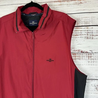 Mens Dockers Golf Red Black Nylon Outdoor Windbreaker Athletic Full Zip Vest XL - Image 1 of 4