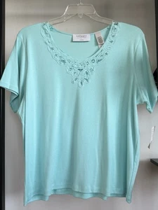 New ✨Villager liz claiborne Blue Eyelet Neck %100 Cotton Shirt Size 1 FREE SHIP - Picture 1 of 18