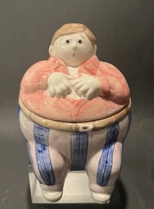 Vintage Omnibus Chubby Cute Man Trinket Box with Lid Fat Guy Ceramic - Picture 1 of 9