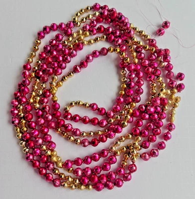 VTG Hot Pink & Gold Beaded Mercury Glass Garland Japan 115" 9.5Ft - Image 1 of 4