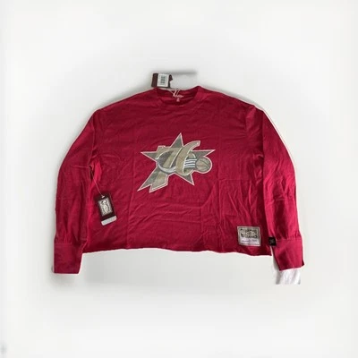 Womens Mitchell & Ness Philadelphia 76ers NBA Glitter Crop Crewneck Tee - Image 1 of 4