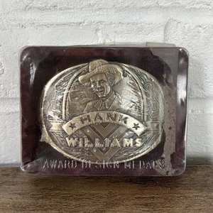 Vintage Sealed HANK WILLIAMS Solid Brass ADM Belt Buckle New Old Stock NOS - Picture 1 of 6