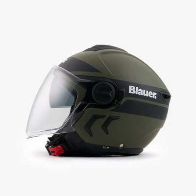 Casco Moto Jet Blauer DJ-01 Verde Opaco Nero Doppia visiera ECE2206 - Immagine 1 di 3