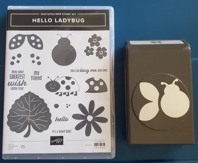 RARO! Juego de estampillas de fotopolímero Stampin’ Up "HELLO LADYBUG" y Ladybug Builder Punch Foto 1 de 2