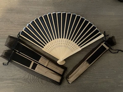 黑色竹制折叠手扇带手提箱 4 件套 — 第 1/4 张图片