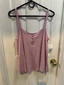 Camiseta sin mangas American Eagle fluida mediana Henley borde lechuga brezo lila rosa nueva con etiquetas - Imagen 1 de 5