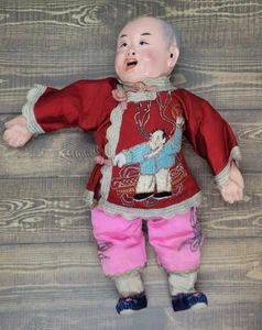 Muñeca facial china asiática de composición de papel maché bordada de seda 10" única - Imagen 1 de 15