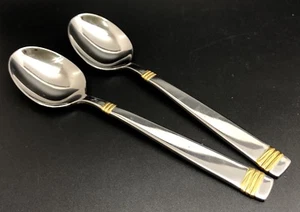 Juego de 2 cucharas de sopa de acero inoxidable Retroneu acento dorado de 7-1/4" (OOO) - Imagen 1 de 5