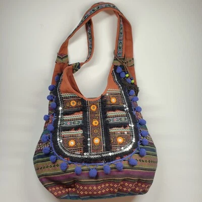 Envy Boho Bolso Monedero Tela Cuentas Bolsillos Cremallera Doble Correa Hombro  Foto 1 de 4