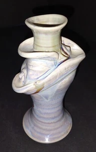 Vase Keramik 1996 NC JM detailliert bläulich hellbraun Wirbel 6" - Bild 1 von 7