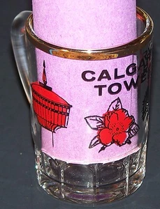 KANADAS "CALGARY TOWER" SCHNAPSGLAS / MINI-BECHER mit GOLDRAND, 1 UND 2 OZ. MARKS - Bild 1 von 6