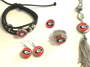 Georgia Bulldogs Snap Jewelry snap, stretch Ring, Earrings, Bracelet, Necklace - Picture 1 of 2