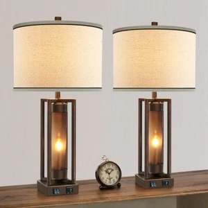 RORIANO Rustic Lamps (2-Pack) | USB C/A | Amber Night Light | 4 Bulbs | Brown - Picture 1 of 4