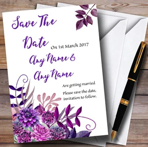 Cadbury Purple Watercolour Florals Personalised Wedding Save The Date Cards - Picture 1 of 1
