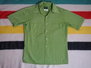 VTG 70s Penneys Towncraft Faded Green Pocket Polycotton Hippy Button Shirt M - Picture 1 of 7