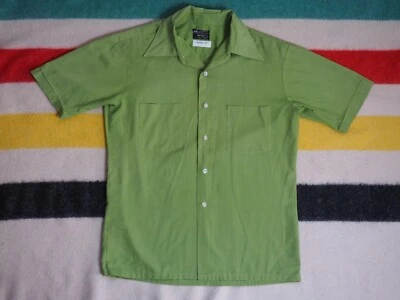 VTG 70s Penneys Towncraft Faded Green Pocket Polycotton Hippy Button Shirt M Foto 1 de 4