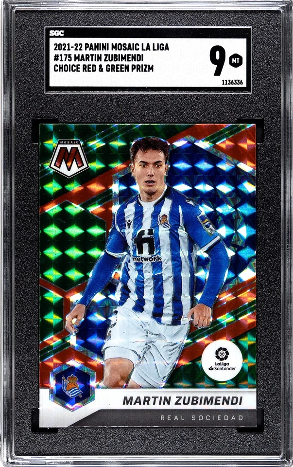 2021 Panini Mosaic La Liga #175 Martin Zubimendi RED & GREEN PRIZM SGC 9 MINT - Image 1 of 2