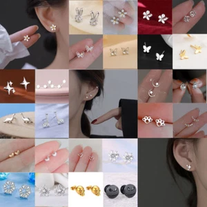 925 Sterling Silver Cute Small Tiny CZ Stud Earrings Women Girl Jewellwery Gift - Picture 1 of 90