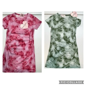NWT Youth Girls 2 Dresses Green & Pink Tie Dye A Size 5/6 - Picture 1 of 11