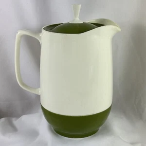 Vintage Avocado Thermos Insulated Ware Green White Pitcher Coffee Carafe Lid - Picture 1 of 7