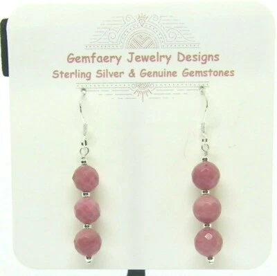 Pendientes colgantes de piedras preciosas de rodonita facetadas de plata de ley #1199... hechos a mano en EE. UU. Foto 1 de 4