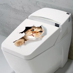 Vinyl Aufkleber niedlich 3D Katze Schlafzimmer WC Toilette Kühlschrank Wandaufkleber - Bild 1 von 2