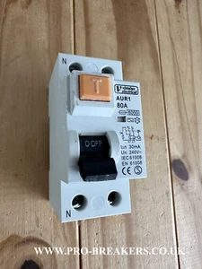 VISTALUX ELÉCTRICO 80A 30MA AUR1 2 POLOS RCD RCCB 240V - Imagen 1 de 6