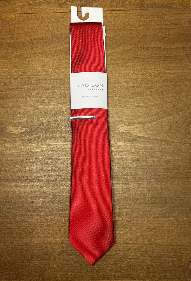 Madison Men’s Solid Tie with Bar, Red  MSRP: $49.50 - Image 1 of 1