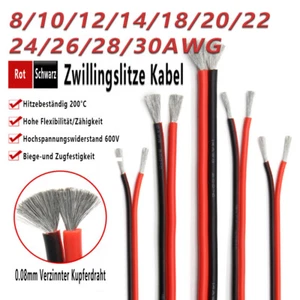 Zwillingslitze Kabel 8/10AWG zu 30AWG Schwarz/Rot Litze Kupferkabe Silikonkabel - Bild 1 von 9