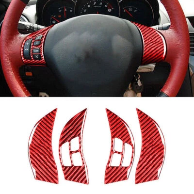 Para Mazda RX-8 04-08 Vinilo Rojo Fibra de Carbono Volante Botón Cubierta Borde Foto 1 de 4